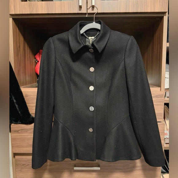 Ted Baker Ruffle Effect Silver Botton Wool/Cashmere Coat in Black - Picture 2 of 7